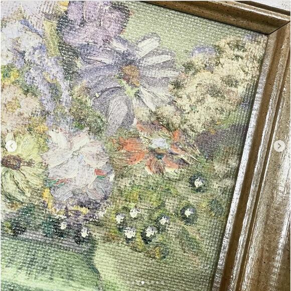 Vintage Flower Painting Framed Textured Canvas Board Signed 12x14 - Picture 4 of 8